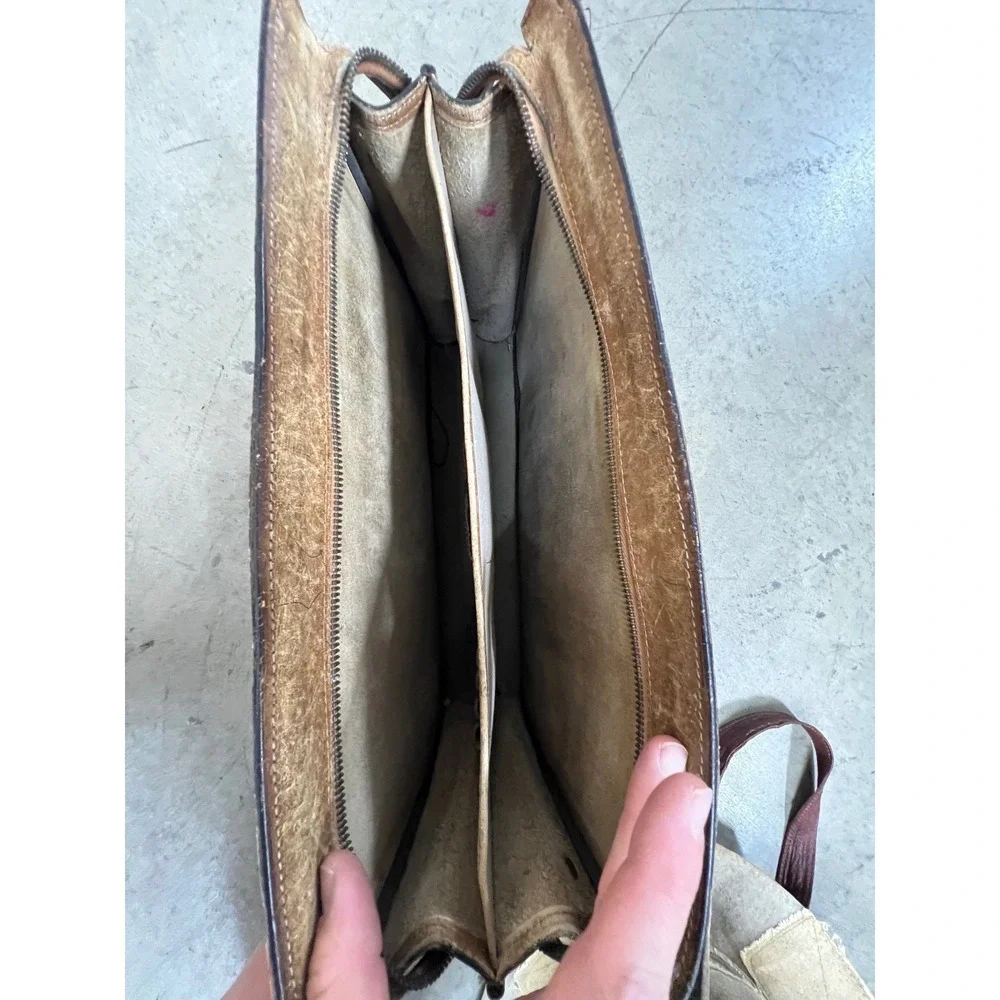 Vintage Leather Briefcase Mens Large Brown‎ Fair Distressed Professional Bag